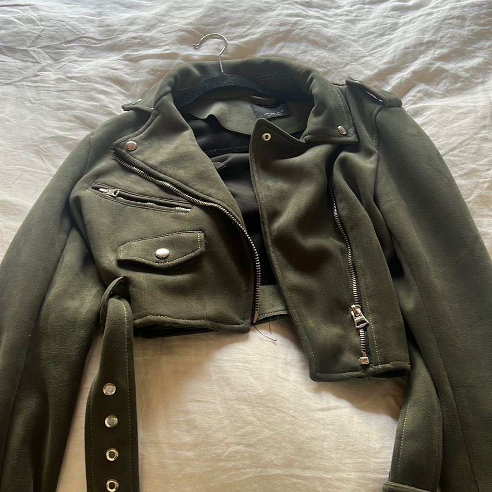 suede bershka olive green jacket